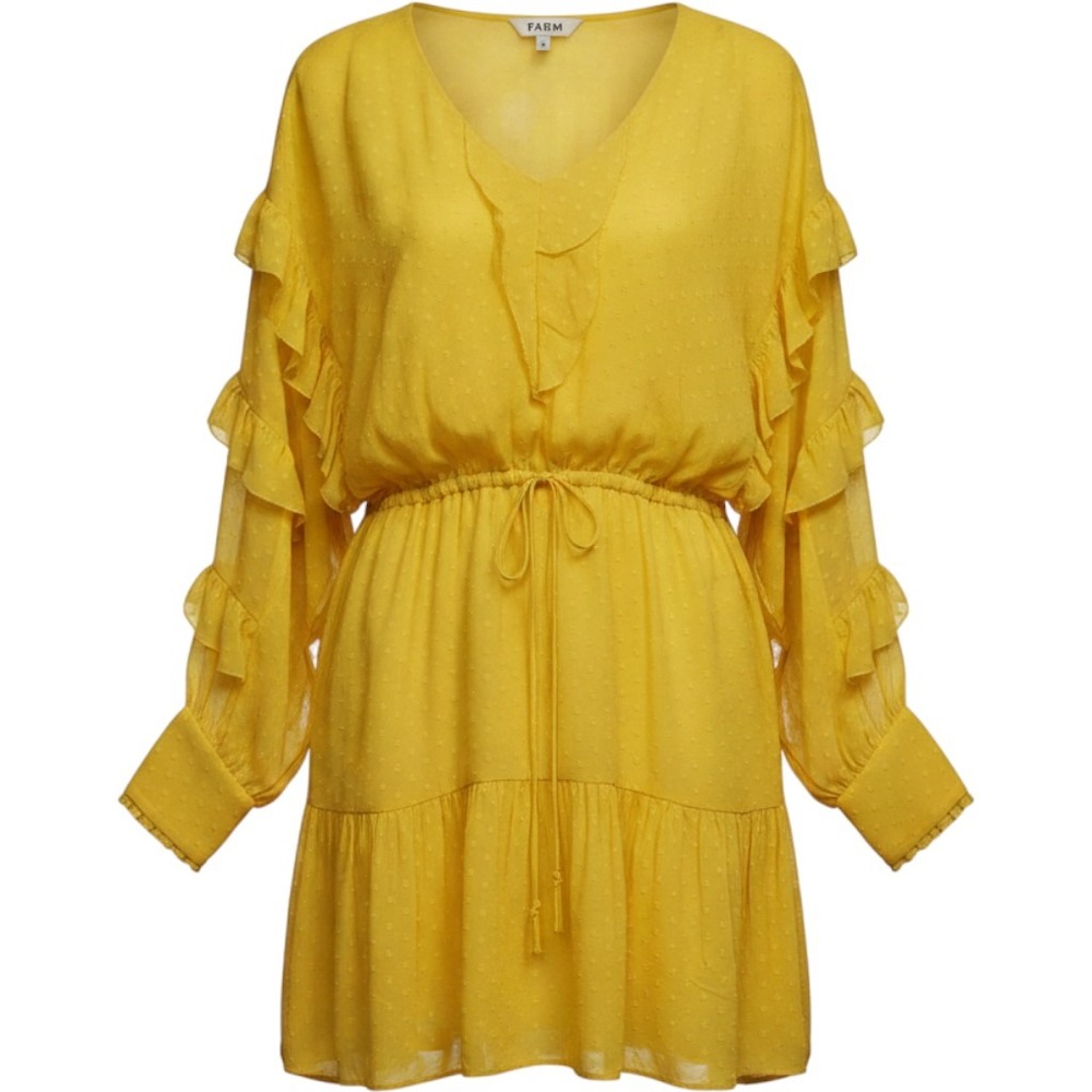 Farm Rio Womens Yellow Clip Dot Ruffle Sleeve Mini Dress XL New With Tags